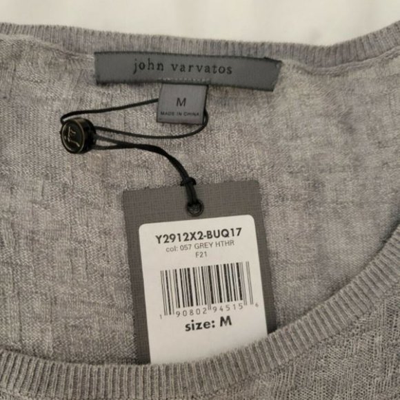 John Varvatos Distressed Jacquard Crewneck Sweater in grey heather ($298) - Picture 8 of 12
